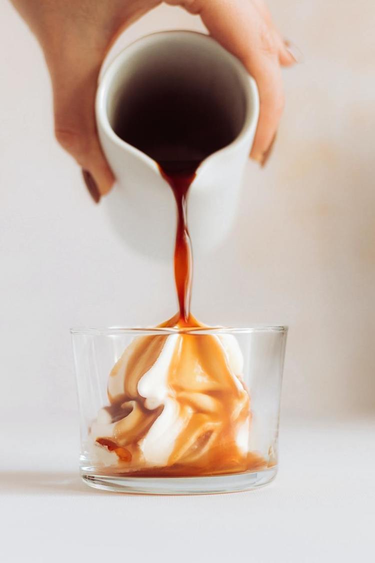 Homemade Vanilla Ice Cream with Espresso Syrup
