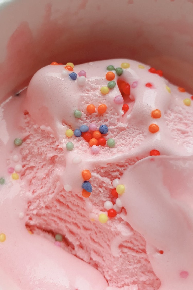 Homemade Pink Strawberry Ice Cream with Pearl Sprinkles